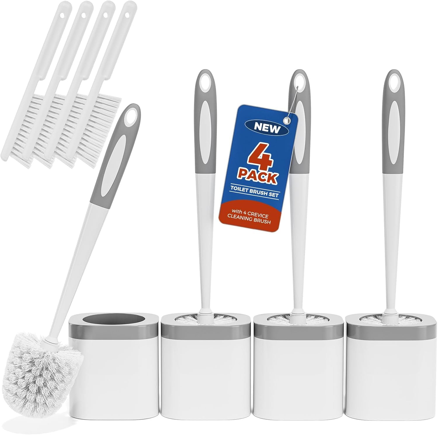 Toilet Brush, 4 Pack Toilet Brush and Holder Set Bathroom Accessories, Toilet Bowl Brush and Holder with 4 Crevice Brush for Bathroom, Toilet Scrubber Brush, Black