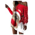 thumbnail image 1 of Camiseta sin tirantes de manga larga con cuello sesgado suelto con estampado navideño para mujer Fridja  FKASFK915, 1 of 8