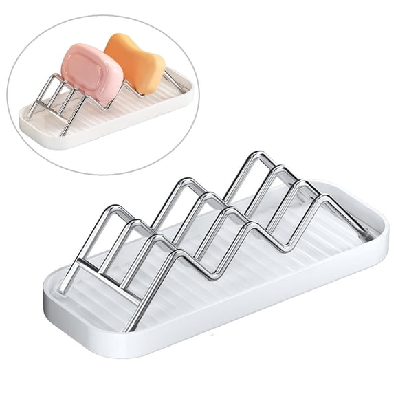 QianSai Stainless Steel Soap Dish with Removable Drip Tray, Wavy Self-Draining Bar Soap Holder for Shampoo & Conditioner Bars, Quick Dry Shower Organizer, Silver