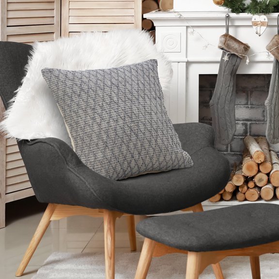 Laddha Home Designs Handwoven Over Tufted Diamond Cotton Throw Pillow Cover - 20" - Gray