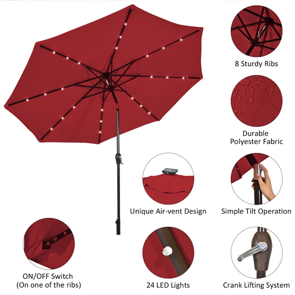 Aimee Lii 10' Solar LED Lighted Patio Market Umbrella Shade Tilt Adjustment Crank, Table Umbrella Outdoor for Patio, Pool, Beach, Red Aimee Lii 10' Solar LED Lighted Patio Market Umbrella Shade Tilt Adjustment Crank, Table Umbrella Outdoor for Patio, Pool, Beach, Red