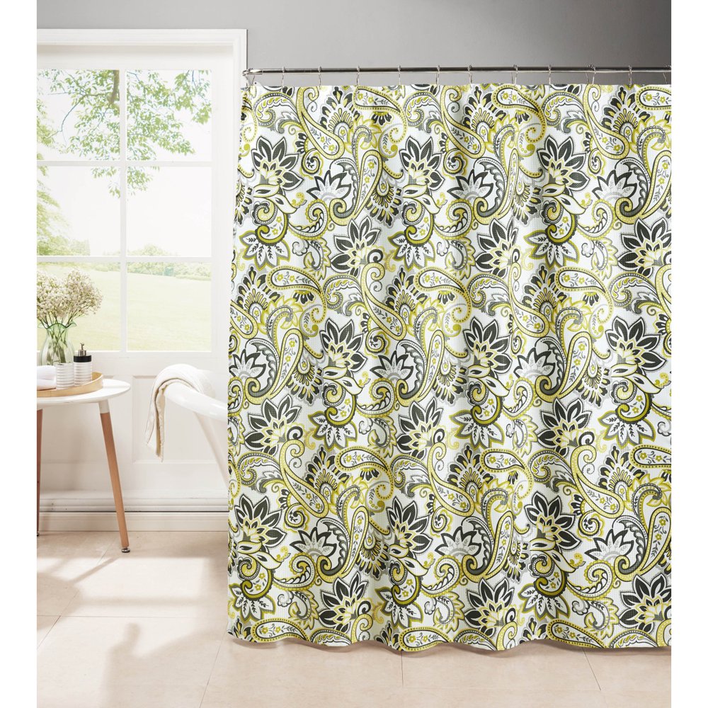 Ruiselede Diamond Weave Textured Shower Curtain with Metal Roller Hooks