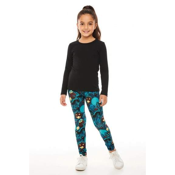 Creamy Soft Girls Kids Size Leggings, High Rise, Stretchy - by USA Fashion Electric Blue Halloween Small