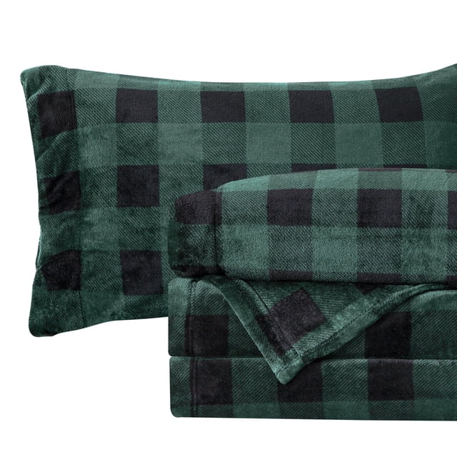 Juego de sábanas Elegant Comfort de franela de terciopelo Queen Buffalo Green