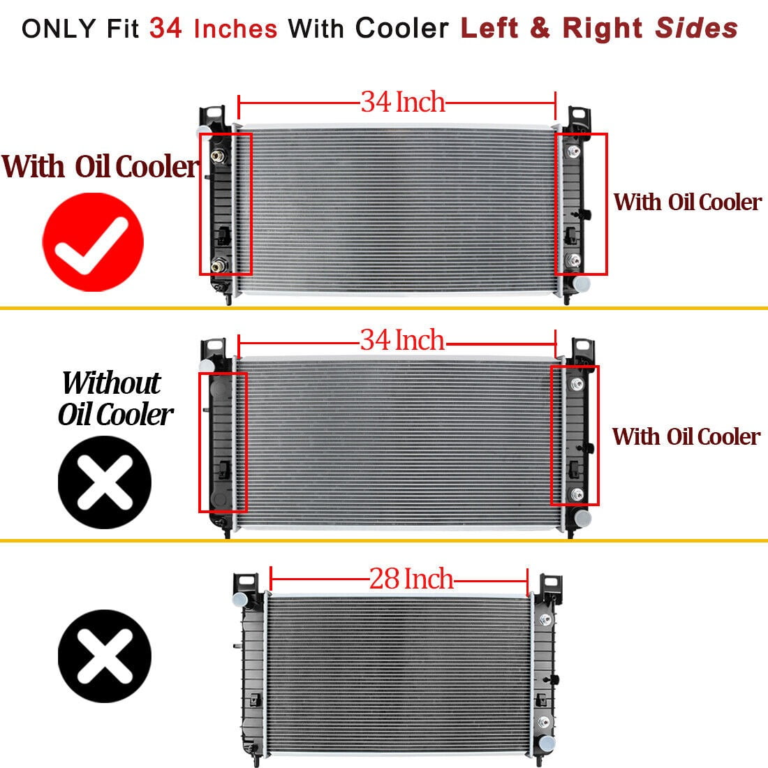 RVNI 34 in Radiator fit for Chevy Silverado 1500 2500 Suburban Tahoe GMC Yukon 4.8 5.3 6.0 6.2L