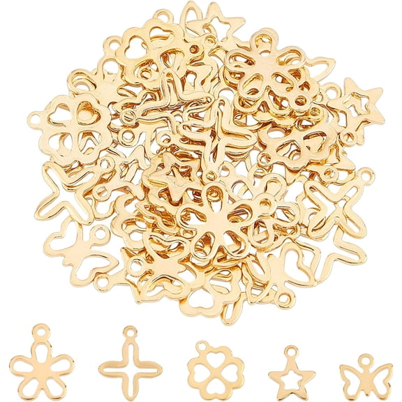 50pcs Bracelet Charms Jewelry Making Charms Flower Butterfly Golden Charms Stainless Steel Pendants for DIY Necklace Bracelet Earring Craft Supplies for making