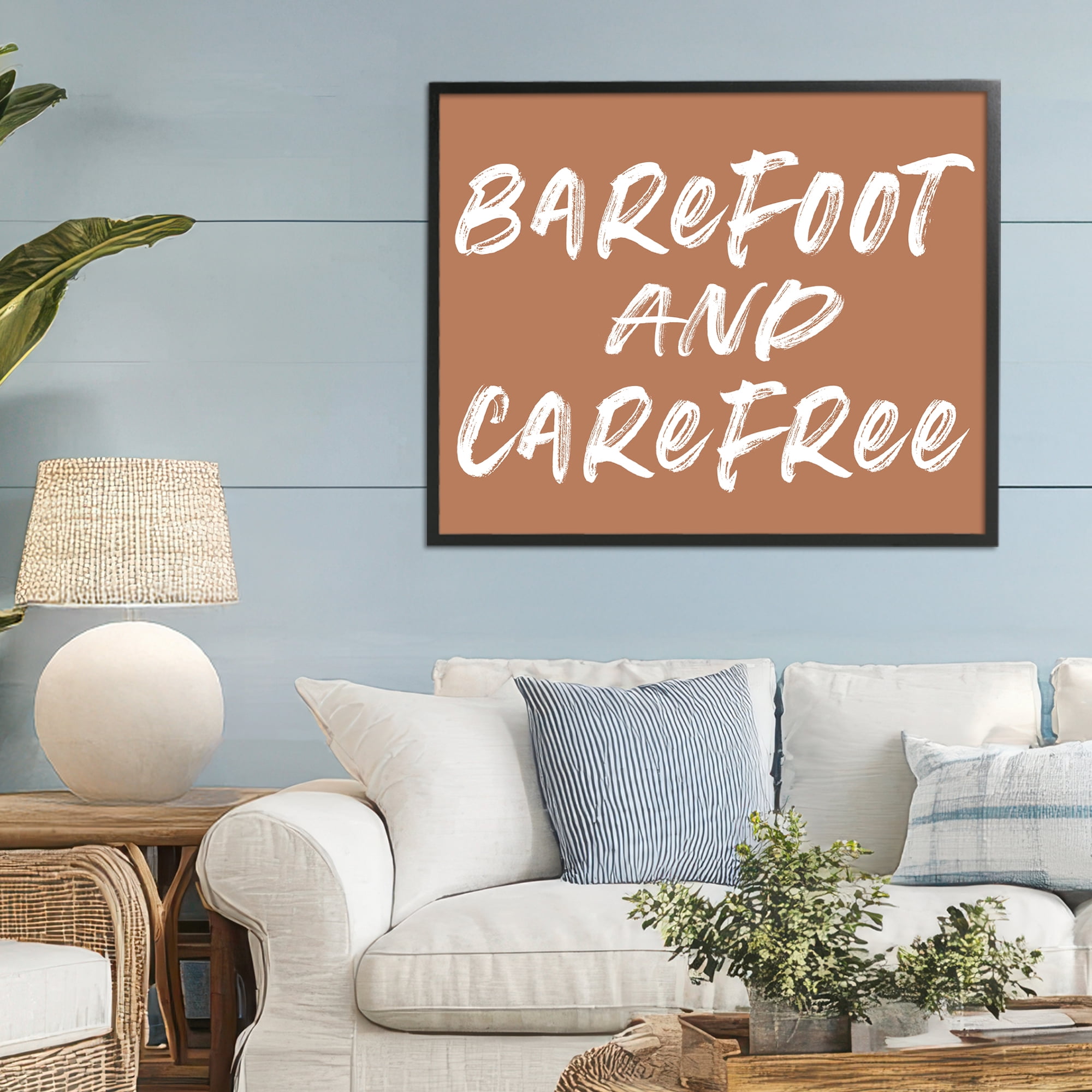 Barefoot & Carefree Brown Black Framed Giclee Art, design by Lettered and Lined