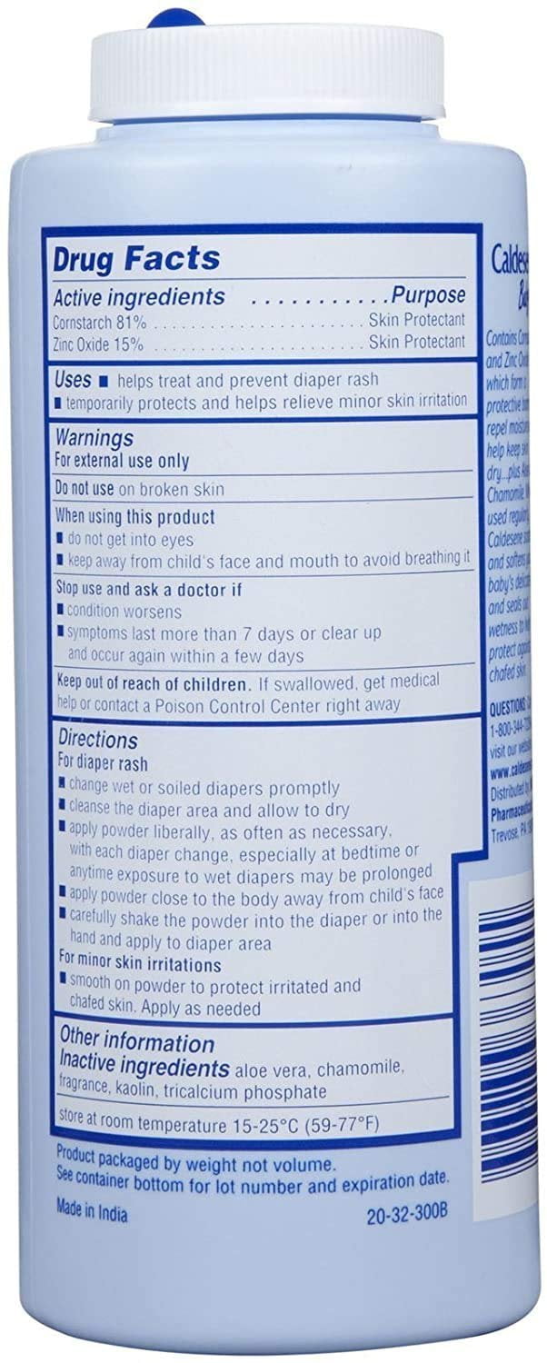 Caldesene Cornstarch Baby Powder with Zinc Oxide, Talc-Free Baby Powder, 5 Oz (4 Pack)