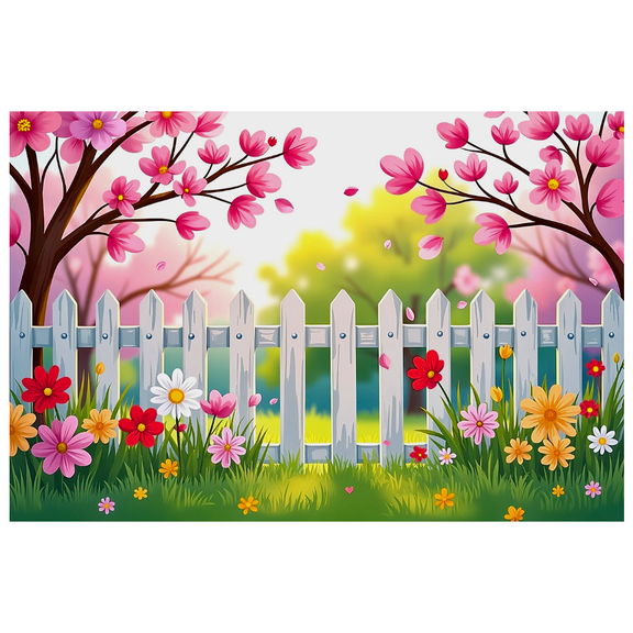 Spring Themed Pink Cherry Blossom Floral Fence Banner Party Decoration Background Backdrop for Spring Festival Garden Party Photo Booth Decor Props