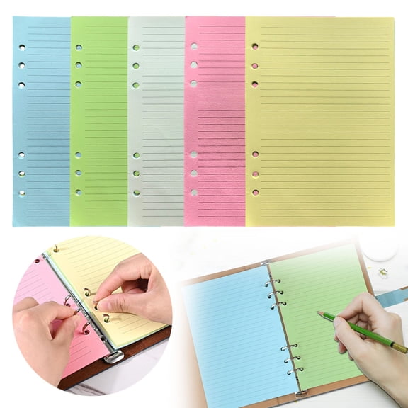 CPHDW7 50 Pack Loose Leaf Paper A5, 6 Hole Lined Refill Pages with 120GSM Thick Paper, Notebook Inserts for Planners Journals and Study