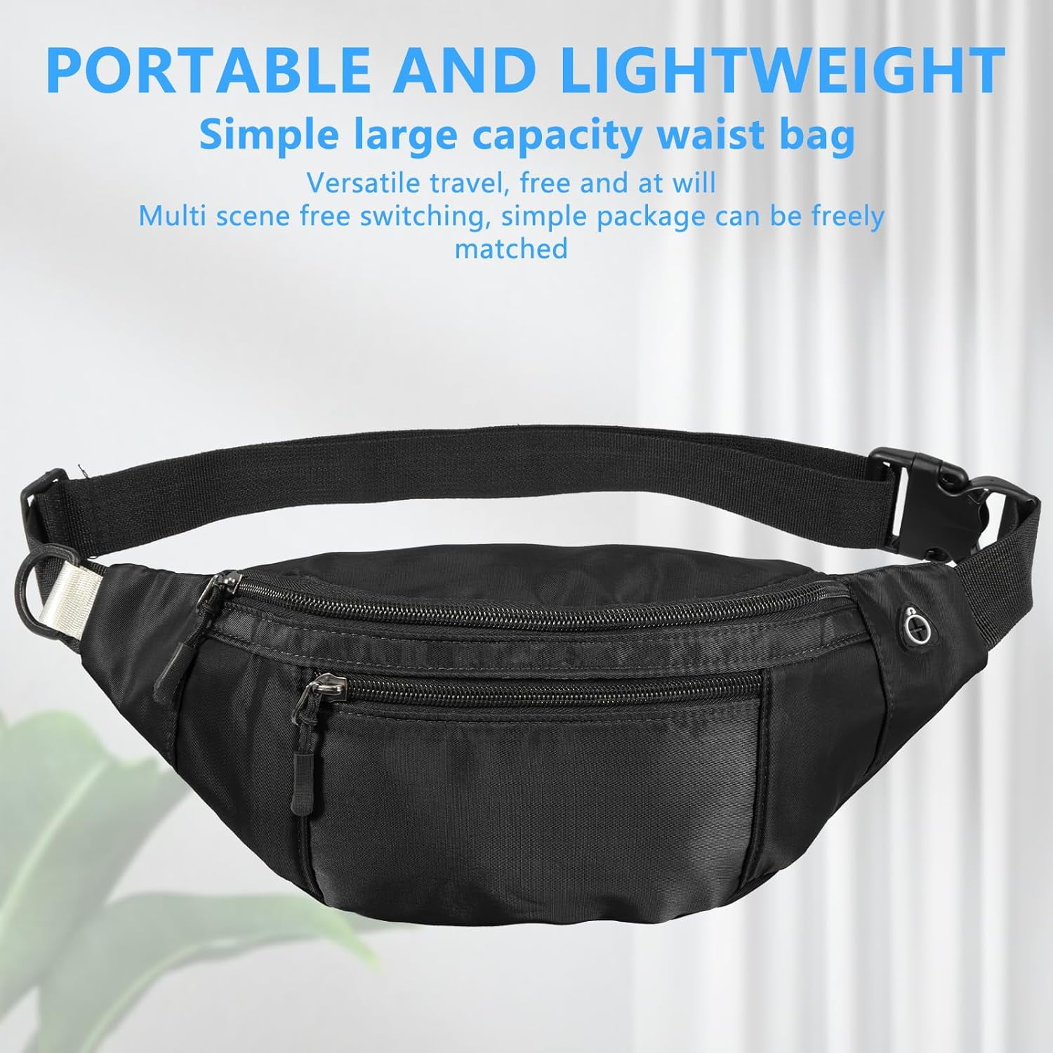 Kwuty 10PCS Crossbody Fanny Pack Large Capacity Waist Bag with Hidden Zipper Pockets Adjustable Strap Fanny Packs Waterproof Oxford Cloth Travel Belt Bag for Outdoor Shopping Travel Men Women,Black