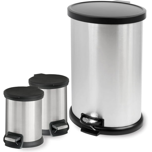 Mainstays 3 Piece Stainless Steel 1 3 And 8 Gal Kitchen Garbage Can Combo Walmart Com Walmart Com