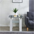 thumbnail image 2 of JERFIT Modern White End Table with Clear Glass Top and Frosted Shelf, 24 Inch Square Nightstand or Accent Table for Living Room, Bedroom, 2 of 4