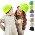 thumbnail image 2 of 2Pcs/Set Solid Color Warm Ribbed Parent-Child Beanie Hats Family Matching Knitted Bicycle Caps for Outdoor, 2 of 10