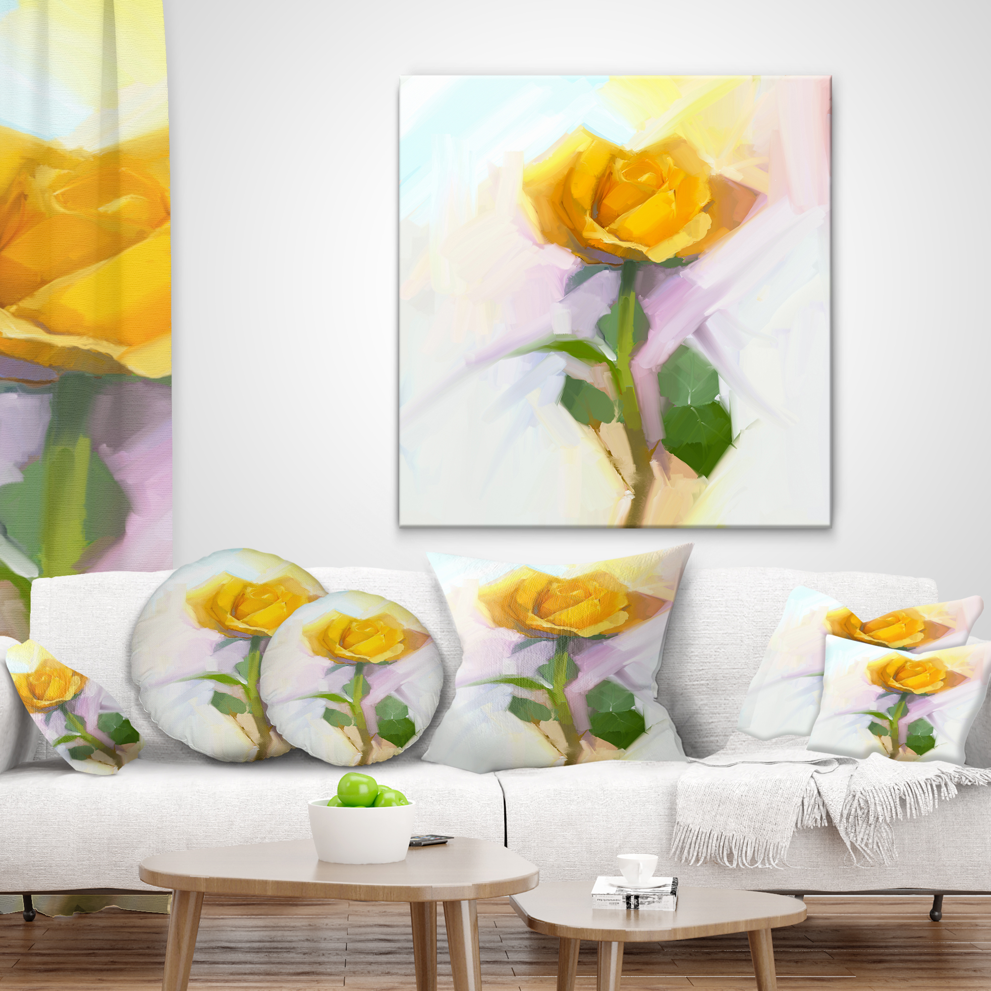 Designart Rose With Green Leaves Painting - Floral Throw Pillow - 18x18
