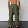 thumbnail image 5 of Men's Casual Cargo Pants Joggers Trousers Drawstring Elastic Waist Straight Leg Loose Fit Quick Dry Lightweight Breathable Versatile Function Pockets Daily Streetwear Athletic, 5 of 8