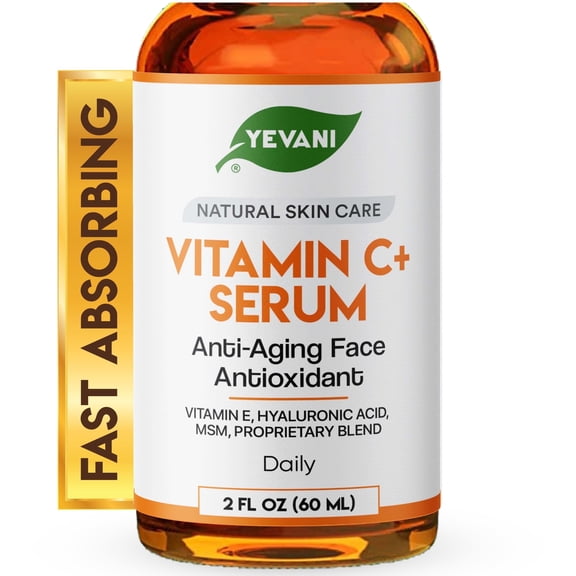 100% Pure Vitamin C Serum for Face with Hyaluronic Acid, Eye Area, Dark Spots, Anti Aging, Hydrating Skin Care with Vitamin E, Aloe Vera, Jojoba Oil, Dry Skin, Fine Lines, Wrinkles, 2 FL OZ