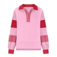 thumbnail image 5 of SnZhen Women's Color-blocking Splicing Long Sleeved V-Neck Pullover Casual Fashion Tops Hot Pink L, 5 of 5