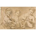 thumbnail image 2 of After Bernardo Strozzi 24x17 Gold Ornate Framed and Double Matted Museum Art Print Titled - Three Musicians Playing Horns and Pipe, 2 of 4