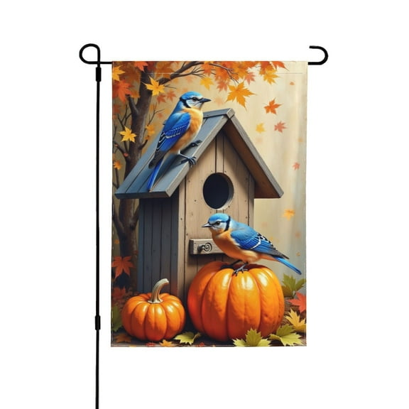 Autumn Birdhouse Garden Flag Double Sided 12x18 Inch Fall Decor Bluebird Pumpkin Thanksgiving Yard Flag Outdoor Seasonal Farmhouse Decorations