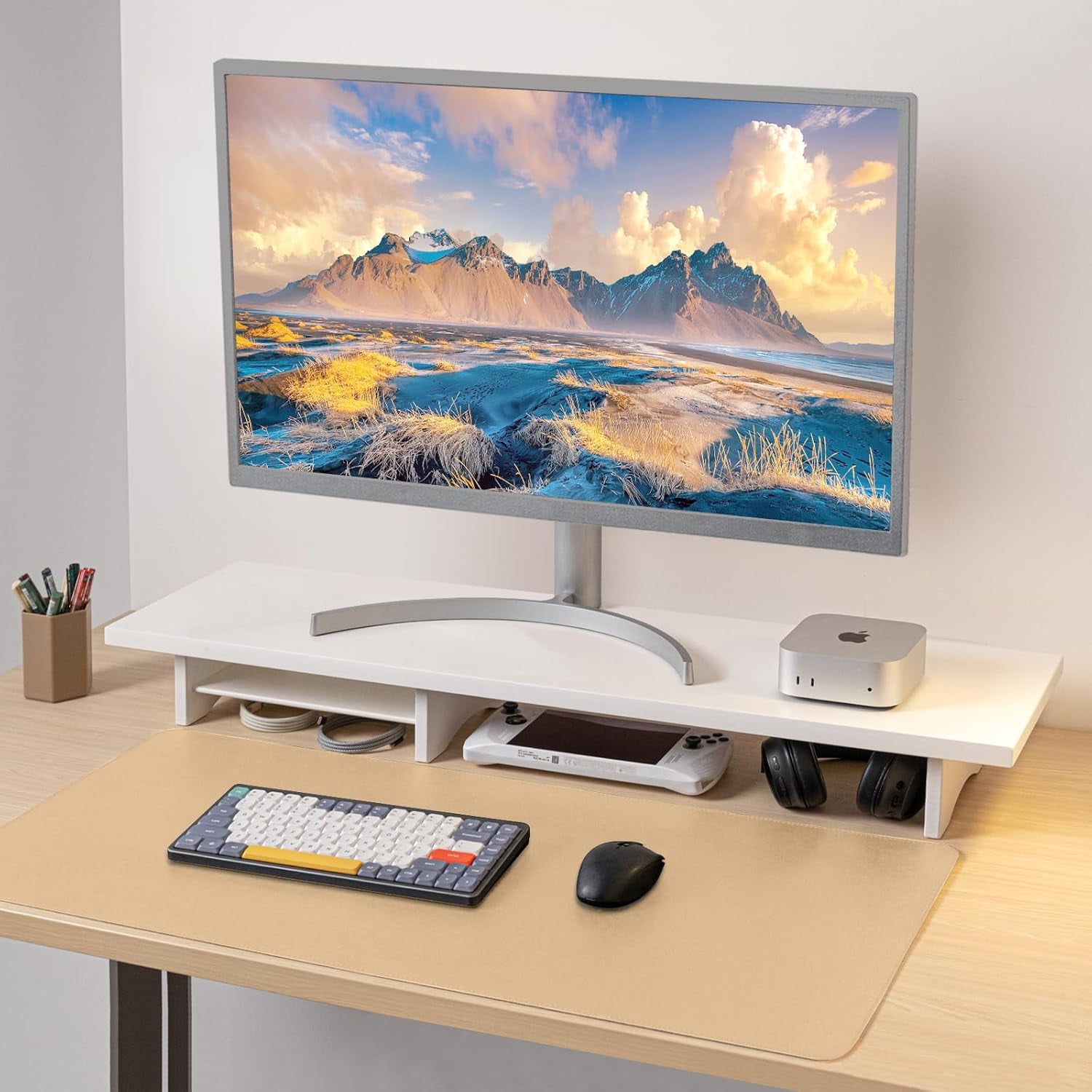 Dual Monitor Stand Riser White, 2-Tier Desk Organizer for PC Computer Monitor Printer Heavy TV  to 300 lbs