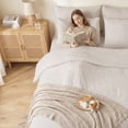 thumbnail image 5 of EMONIA 3-Piece Queen Comforter Set,Soft & Cozy Washed Brushed Micro-Poly Down Alternative Bedding Set,Lightweight Fluffy Reversible Bed in a Bag,Beige, 5 of 9