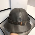 thumbnail image 2 of CoCopeaunts Leather Bucket Hat for Women Autumn Winter Outdoor Lady Girl Fashion Fisherman Hat with Buckle Belt Bowler Cap, 2 of 8