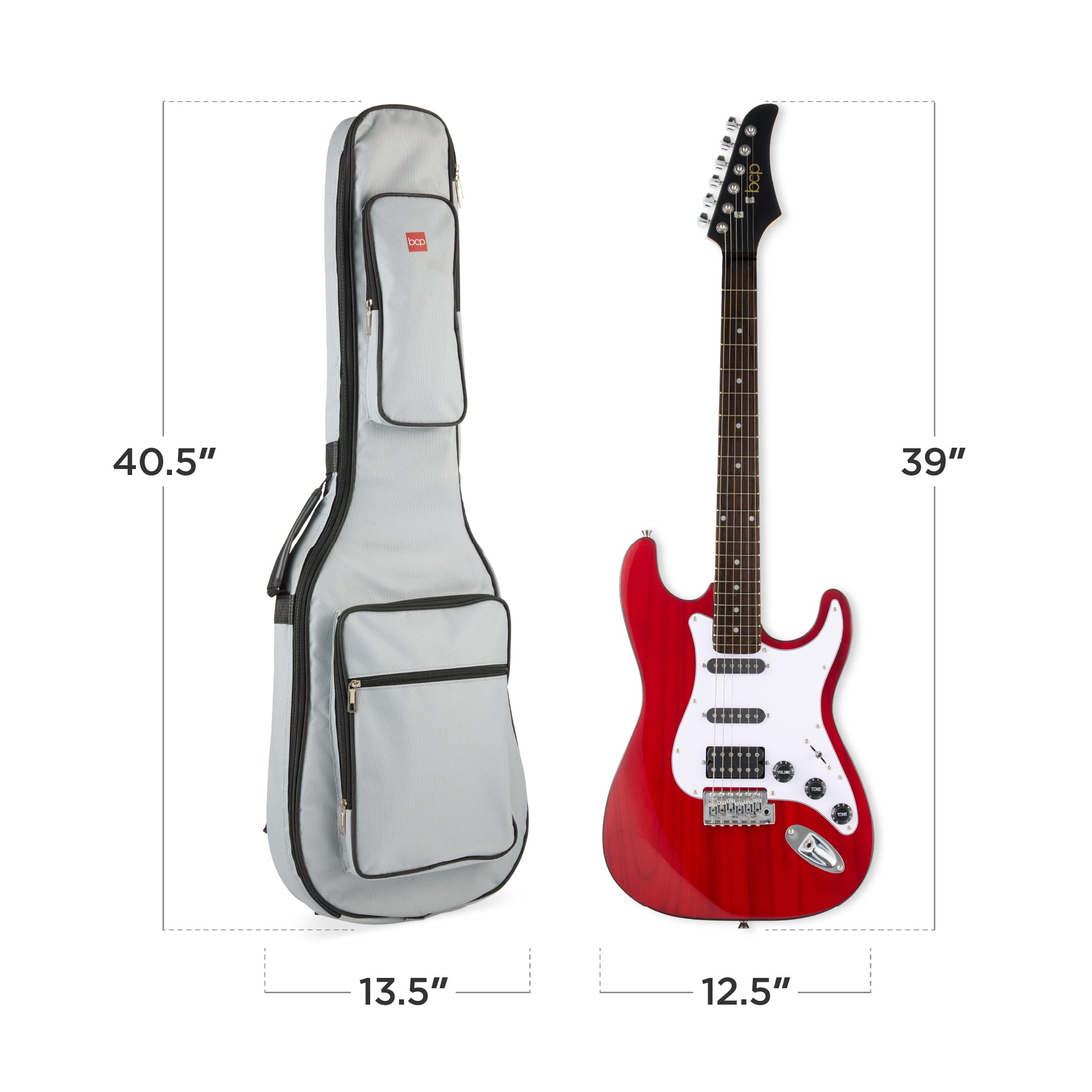Best Choice Products Beginner HSS Electric Guitar Kit w/ Headphone Amp, Gig-Bag, Headphones - Cherry Red/White