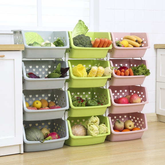 Limei 1 Pack Stackable Detachable Storage Baskets Hollow Fruit Vegetable Organizer for Home Kitchen, 13" x 8.3" x 7.3"