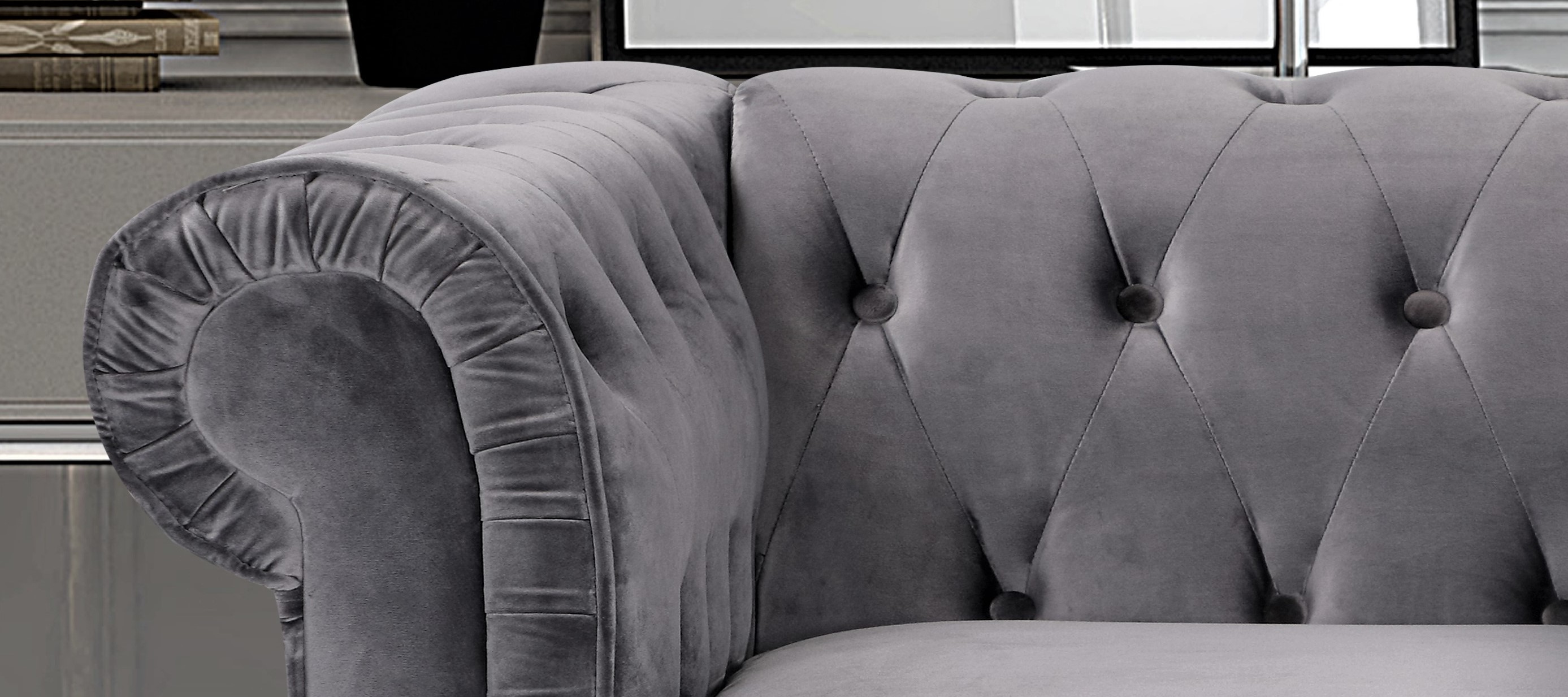 Uspridefurniture Shamblin Rolled Arm Tufted Chair,Gray Velvet