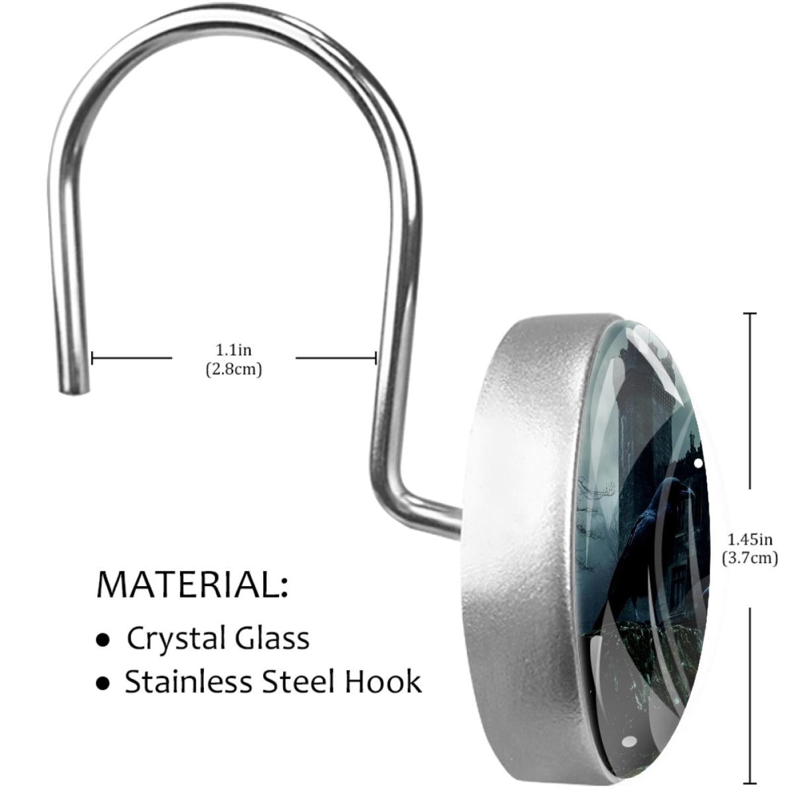 Black Crows Before Castle Shower Curtain Hooks Round Crystal Glass, Set of 12 Shower Curtain Rings - Shower Hooks for Curtain Shower Rings