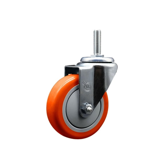 4 Inch Orange Poly Wheel Swivel 5/8 Inch Threaded Stem Caster Service Caster