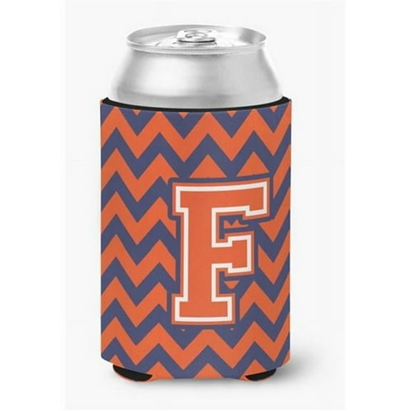 Letter F Chevron Orange & Blue Can or Bottle Hugger, 0.25 x 4 x 5.5 in.