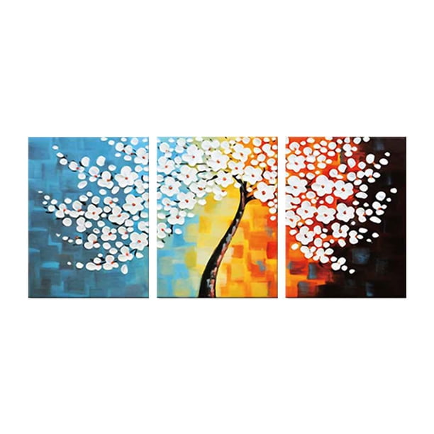 Costura pequeña flor de pera patrón impreso murales de pared lienzo pinturas al óleo sin marco 3 paneles Yuarrent JJ12348-01