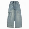 thumbnail image 5 of NOLDARES Girls Baggy Jeans Wide Straight Leg High Elastic Waisted Denim Pants Fashion Boyfriend Skater Streetwear(Light Blue,4-5 Years), 5 of 5