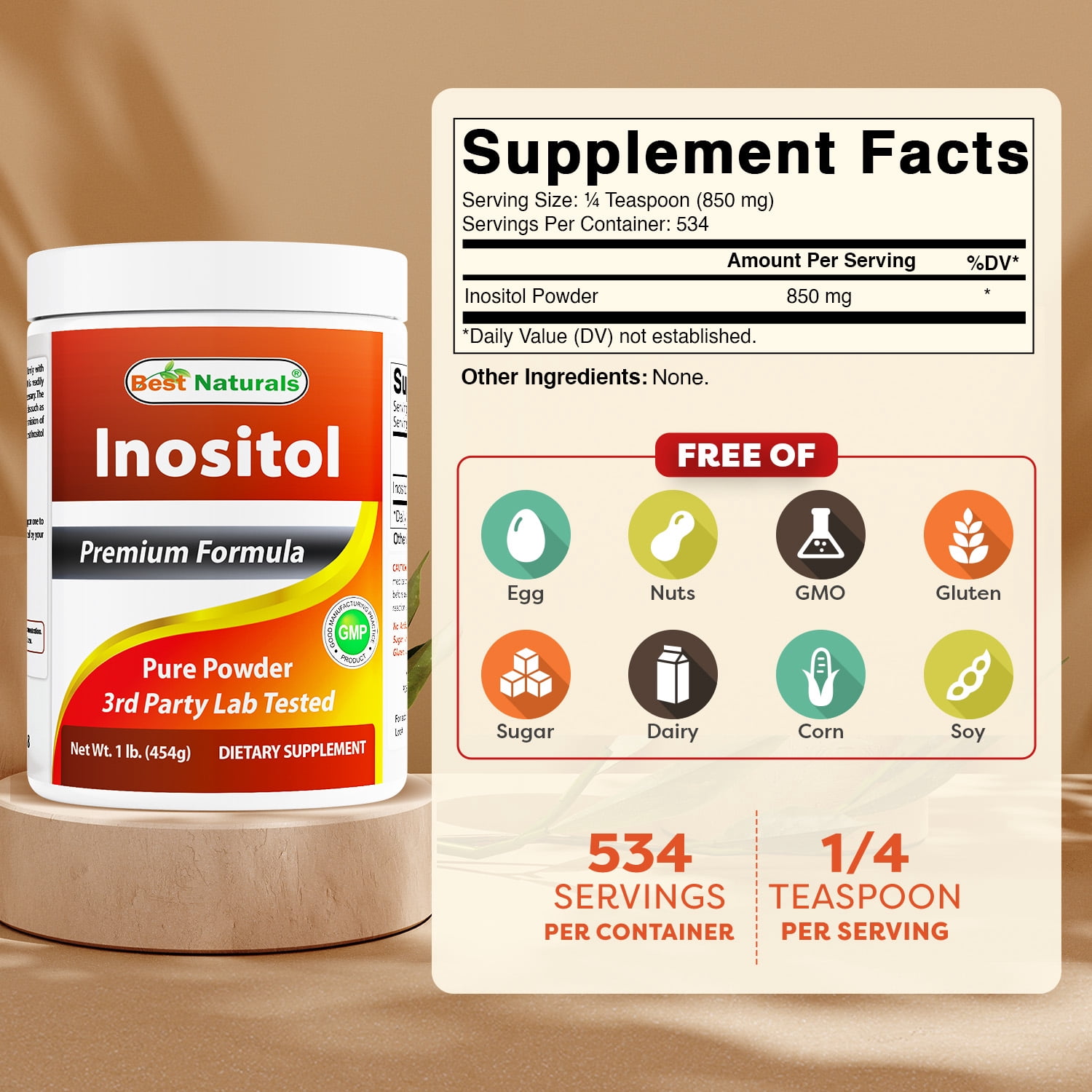 (2 pack) Best Naturals Pure Inositol 1 Lb Powder (Vitamin B8) | Supports Healthy Liver Function, Promotes Cellular Detoxification & Supports Membrane Function