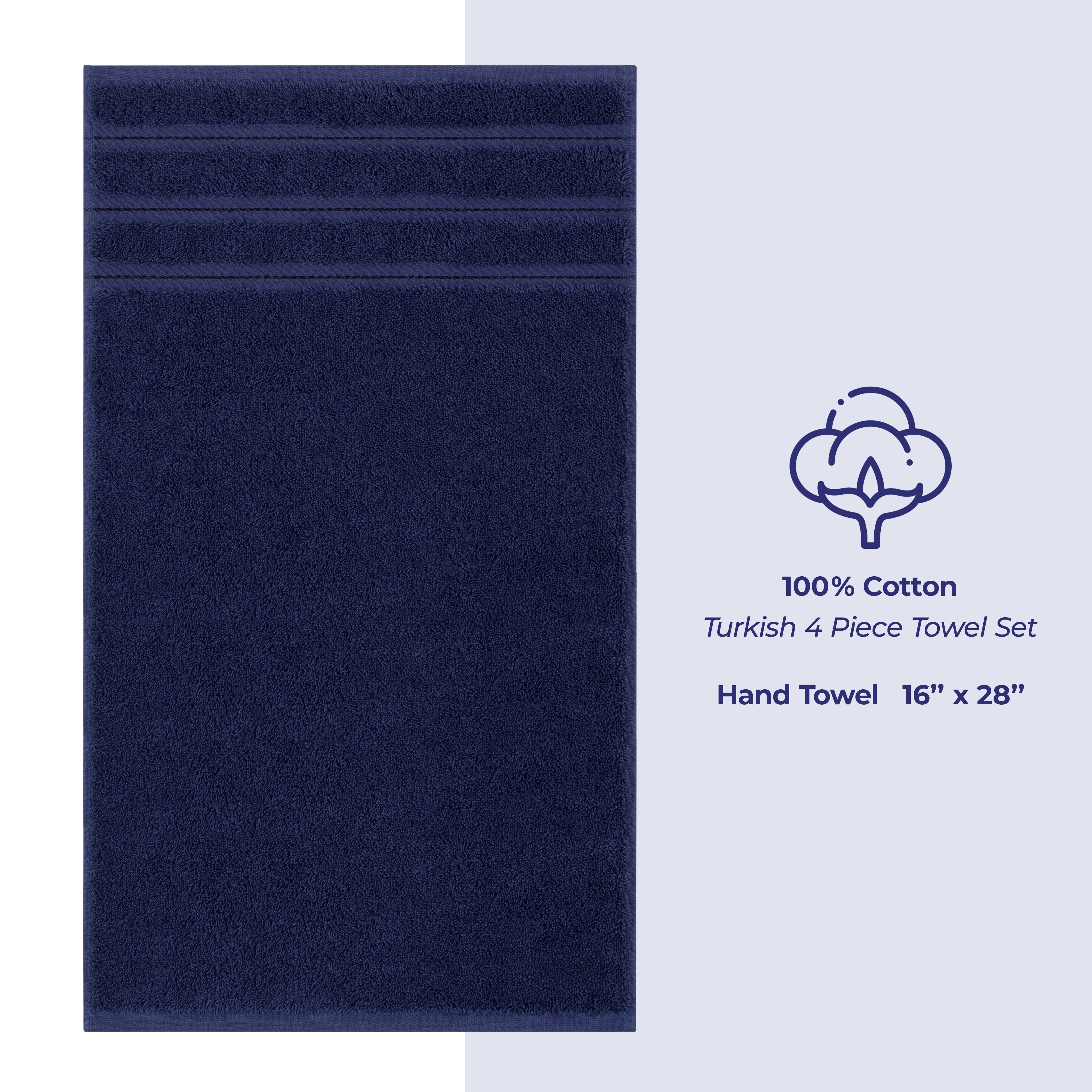 American Soft Linen Luxury Turkish Hand Towel Set, 100% Cotton 4 Piece Hand Face Towels for Bathroom and Kitchen, Navy Blue