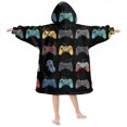 thumbnail image 2 of Game Controller Black Pattern Lamb Fleece Blanket Hoodies for Teens ,Teens Oversize Sherpa Wearable Hooded Blanket Sweatshirt with Super Pockets, 2 of 4