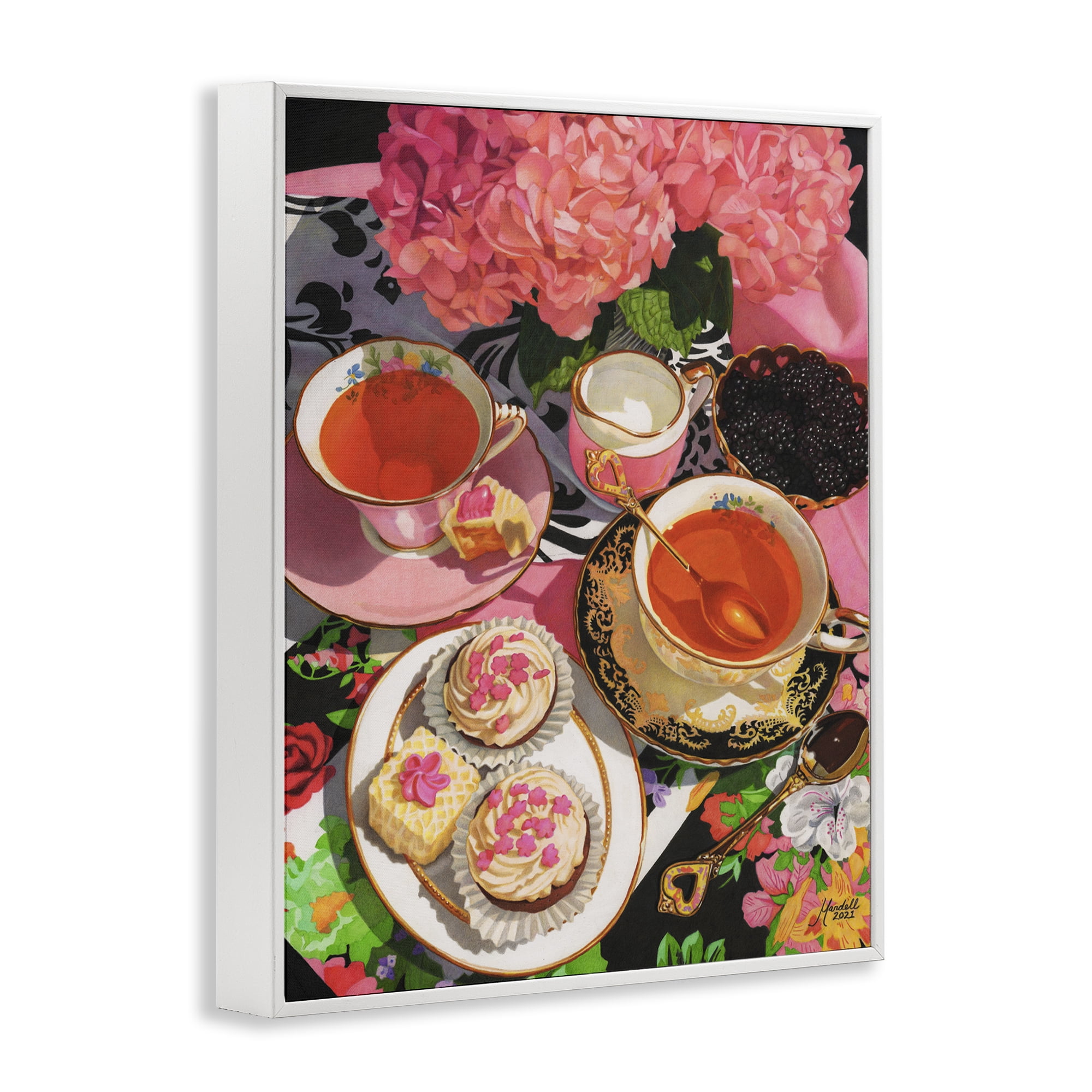 Stupell Industries Pink Hydrangea Tea Party Food & Beverage Painting White Framed Art Print Wall Art, 24 x 30