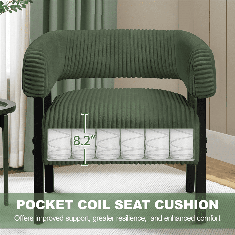 Renwick Corduroy Accent Chair with Solid Wood Legs for Living Room, Dark Green