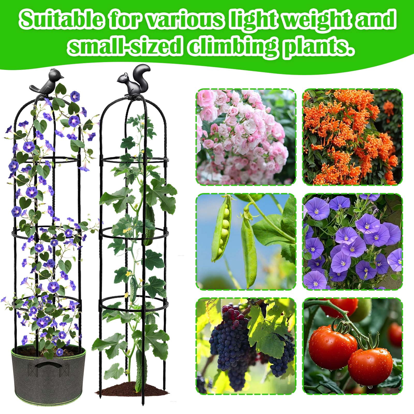 4.26ft Adjustable Metal Garden Trellis for Climbing Plants - Rustproof PE Coated Metal Plant Cages,indoor/Outdoor Plant Support for Roses, Vines, Vegetables