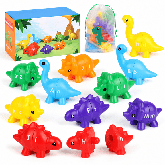 ABC Dinosaur Alphabet Match Game,13 PCS Montessori Double-Sided Dinosaur Toys Match Letter with Uppercase Lowercase,Fine Motor Toys for Toddlers 1-3,Birthday Gifts Educational Learning Toys