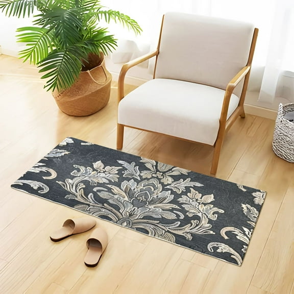 Retro Floral Bathroom Rug 39x20 Non Slip Quick Dry Washable Bathroom Mats for Bedroom Living Room Kitchen