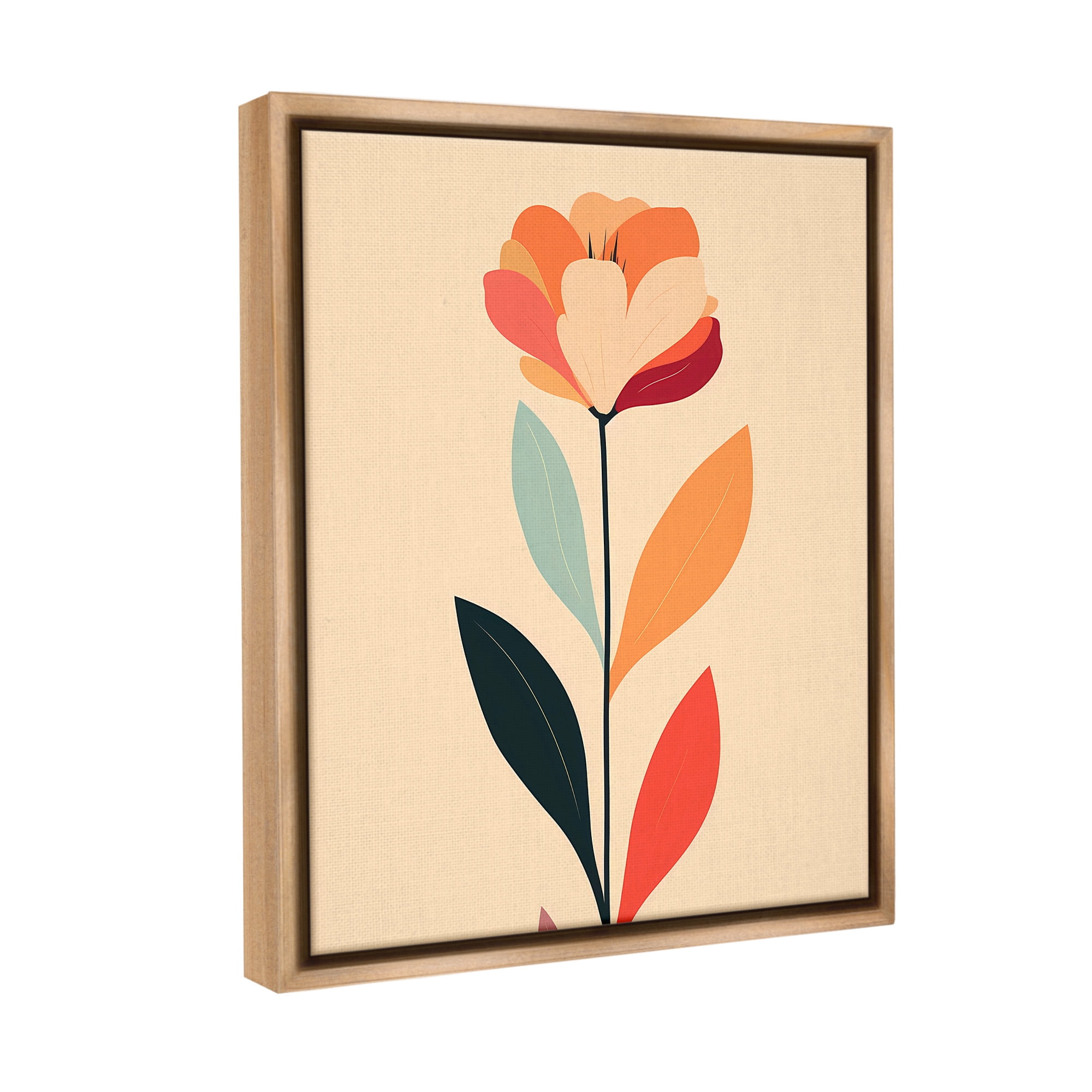 Stupell Industries Retro Hue Flower Botanical & Floral Painting Brown Floater Framed Canvas Art Print Wall Art, 25 x 31
