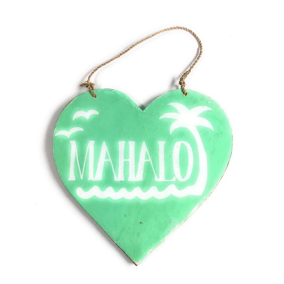 Wooden "Mahalo" Heart Sign 5" - Turquoise | #snd25117t