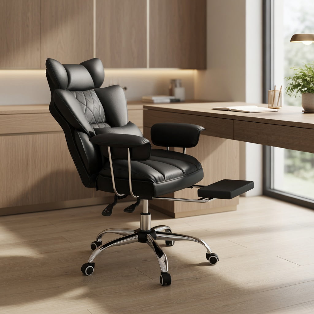 Spaco Big and Tall Executive Office Desk Chair with Footrest-Black, Home Office Computer Desk Chair, Ergonomic Office Chair for Bedroom,Study