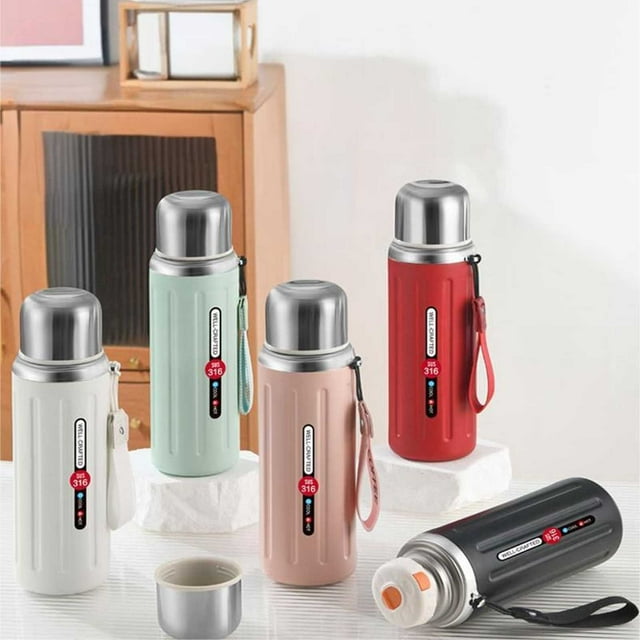 Fiudx Termo Portátil con Revestimiento de Acero Inoxidable 316, Larga Retención de Calor, Tapa a Presión Antigoteo, Ideal para Bebidas Frías y Calientes, Ideal para Senderismo, Camping y Oficina, Cap