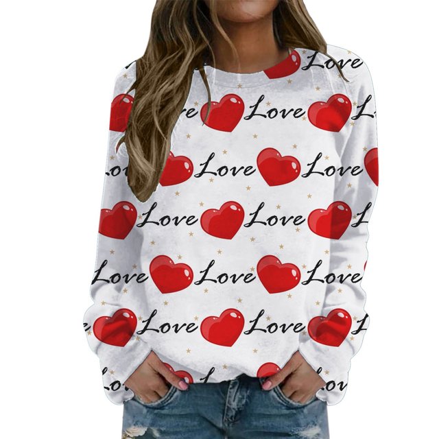 Gibobby Sudaderas para mujer Suéter de temperamento informal de manga larga con cuello redondo y estampado de amor para el día de San Valentín para mujer (Blanco, S)