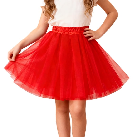 Tulle Skirt,Girls Tutu Skirt with Elastic Waistband Layered Net Tulle Dance Skirt for Birthday Party Princess Dress Up Play Celebration,Tutu for Girls,Red,3-8 Years