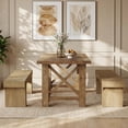 thumbnail image 3 of Finmind 63" Wood Bench, Long Farmhouse Dining Bench for Kitchen Table, Rustic Entryway Bench for Hallway, Living Room, Bedroom, Natural Brown, 3 of 7